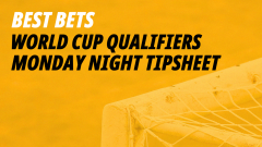 Betfair banner showing the best bets for Monday's World Cup qualifier games in Europe